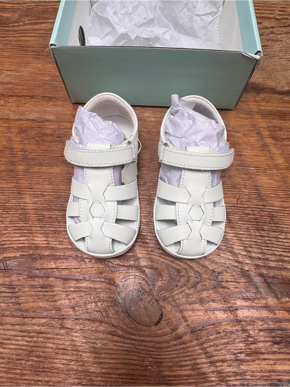 Angel White Baby Fisherman Sandals with Hook-and-Loop Strap